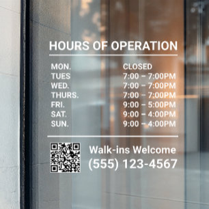 Hours of Operation QR Code Window Cling