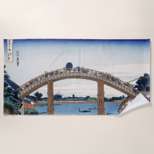 Housai Mount Fuji seen from below Men's Bridge Beach Towel