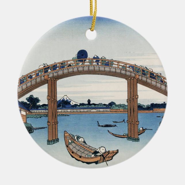 Housai  Mount Fuji seen from below Men's Bridge    Ceramic Tree Decoration (Front)