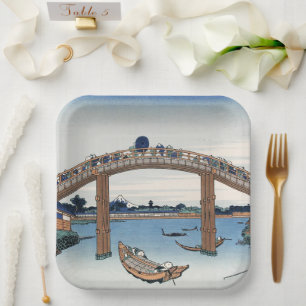 Housai Mount Fuji seen from below Men's Bridge Paper Plate