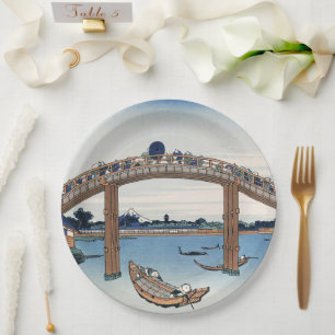 Housai Mount Fuji seen from below Men's Bridge Paper Plate