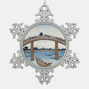 Housai  Mount Fuji seen from below Men's Bridge   Snowflake Pewter Christmas Ornament