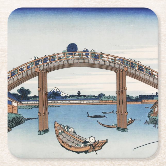 Housai  Mount Fuji seen from below Men's Bridge   Square Paper Coaster (Front)