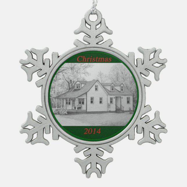 House 2 snowflake pewter christmas ornament (Front)