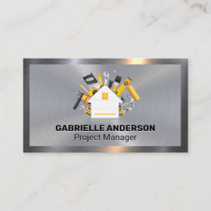 House and Carpentry Tools Metallic Business Card