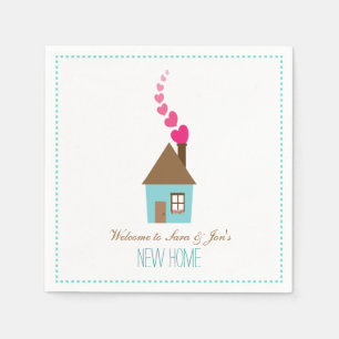 House and Hearts, Welcome to New Home Personalised Napkin