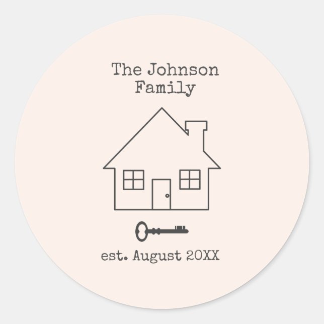 House and Key Family home custome name Classic Round Sticker (Front)