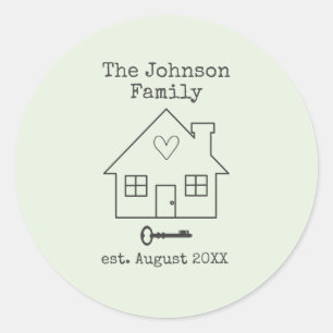 House and Key Family home custome name Classic Round Sticker
