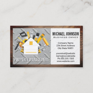 House and Tools Logo Steel and Wood Business Card