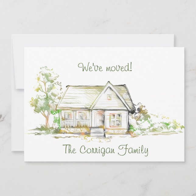 House and Trees New Address Flat Announcement Card (Front)