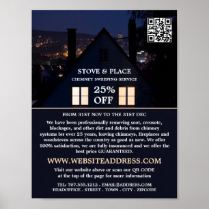 House at Night Portrait, Chimney Sweeping Service Poster