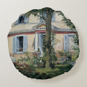 House at Rueil by Edouard Manet, Vintage Fine Art Round Cushion