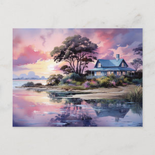 House at the Shore Coastal Art Postcard