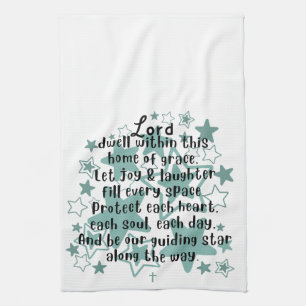House Blessing Poem Teal Stars Tea Towel
