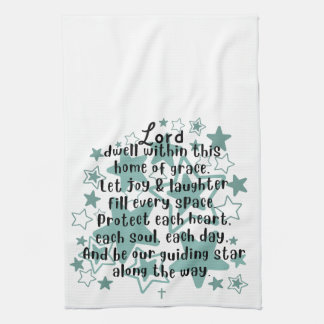 House Blessing Poem Teal Stars Tea Towel
