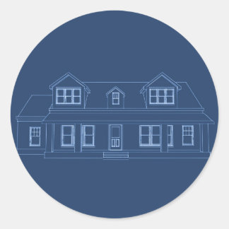 House: Blue Print Drawing: Classic Round Sticker