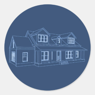House: Blue Print Drawing: Classic Round Sticker