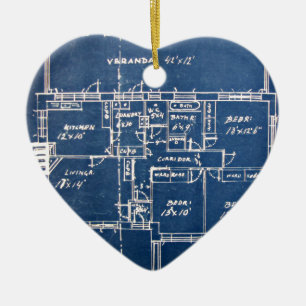 House Blueprints Ceramic Tree Decoration