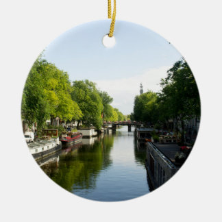 House Boats on Amsterdam Canal Ceramic Tree Decoration