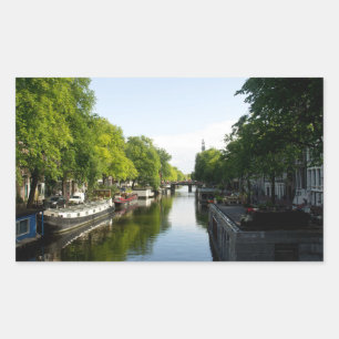 House Boats on Amsterdam Canal Rectangular Sticker