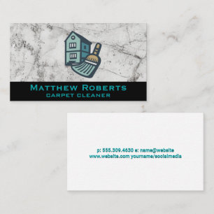 House Broom Logo White Marble Business Card