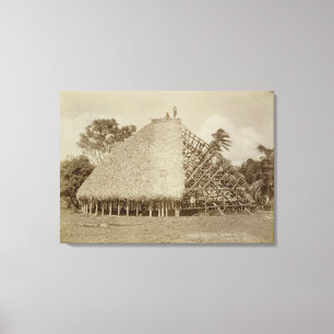 House Building in Samoa, c.1875 (sepia photo) Canvas Print