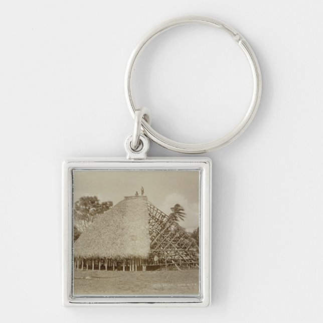House Building in Samoa, c.1875 (sepia photo) Key Ring (Front)