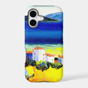 house by the sea colourful oil painting travel fun
