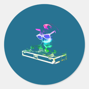 House Cat Rainbow Dj Cat Classic Round Sticker