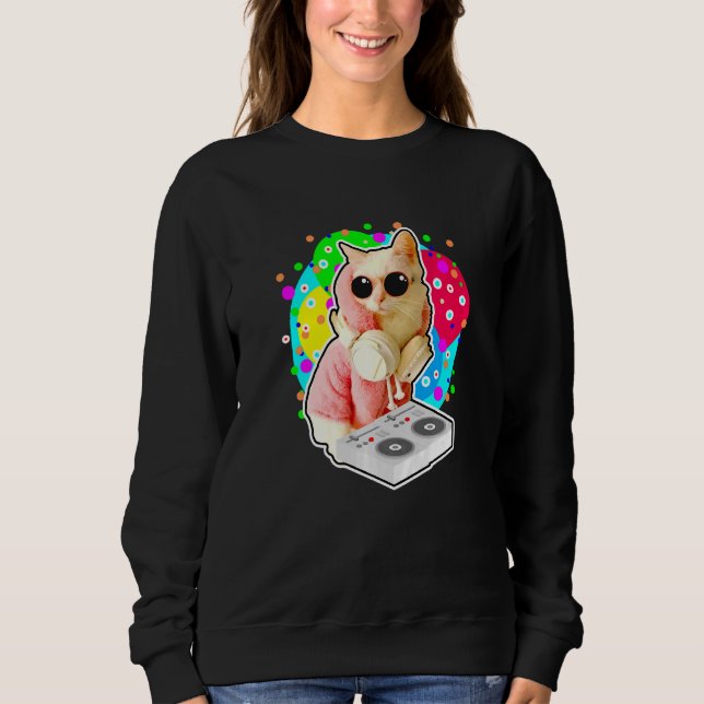 House Cat Rainbow Dj Cat Cute Kitty Sweatshirt (Front)