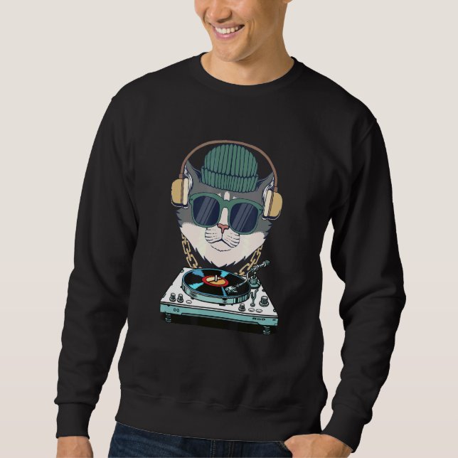 House Cat Rainbow Dj Cat Kitty Sweatshirt (Front)