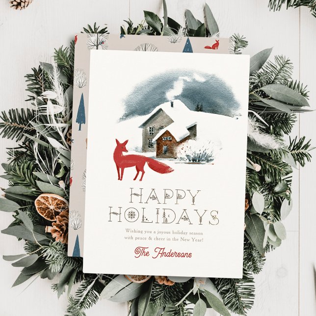 House Chimney Red Fox Winterscape Christmas Holiday Card (Creator Uploaded)