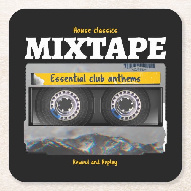 House Classics Mixtape Club Anthems Square Paper Coaster (Front)