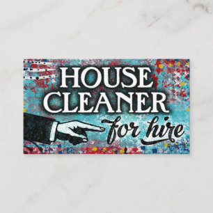 House Cleaner For Hire Business Cards - Blue Red