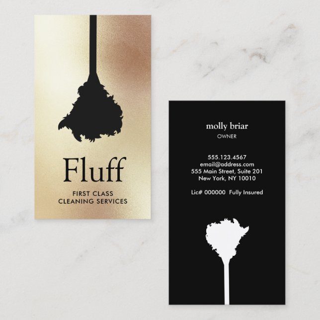 House Cleaner Gold Feather Duster Cleaning Service Business Card (Front/Back)