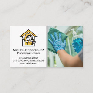House Cleaner Logo   Window Cleaning Person Business Card