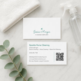 House Cleaner Maid Modern Teal Sparkle Business Card