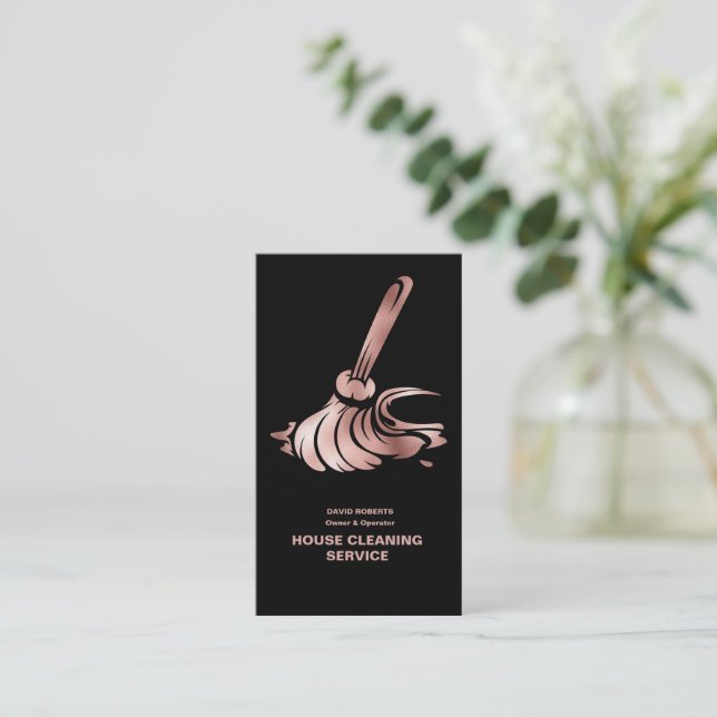 House Cleaner Rose Gold Cleaning Service   Busines Business Card (Standing Front)