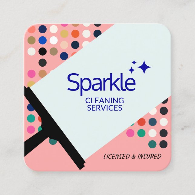 House Cleaner Squeegee  Cleaning Service Square Business Card (Front)