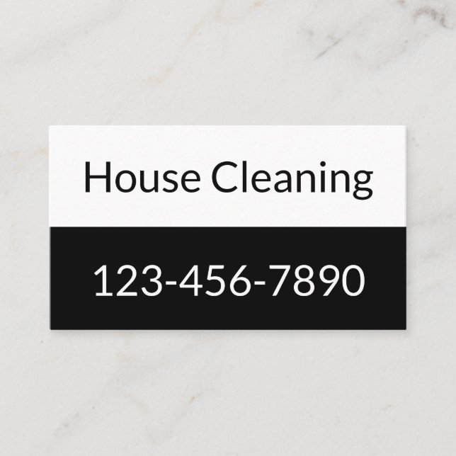 House Cleaning Black and White Phone Number Business Card (Front)
