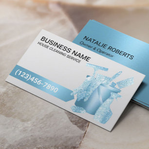 House Cleaning Blue Glitter & Silver Professional Business Card