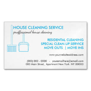 House Cleaning Broom Logo Blue Magnetic Business Card