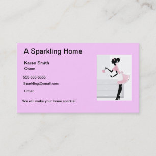 House Cleaning Business Card Pink Maid Lady