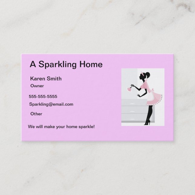 House Cleaning Business Card Pink Maid Lady (Front)