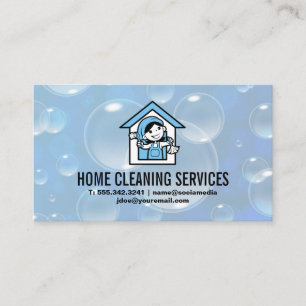 House Cleaning Cartoon Maid Soap Bubbles Business Card