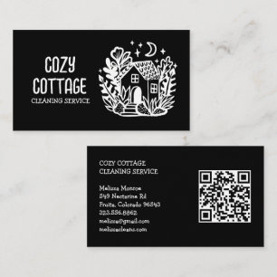 House Cleaning Cute Cottage Art Custom QR Code Business Card