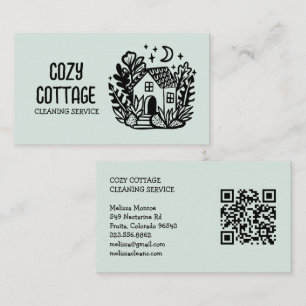 House Cleaning Cute Cottage Art Custom QR Code Business Card