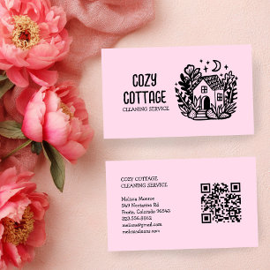 House Cleaning Cute Cottage Art Custom QR Code Business Card