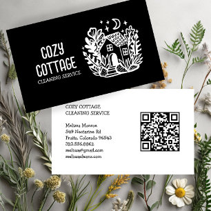House Cleaning Cute Cottage Art Custom QR Code Business Card