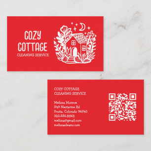 House Cleaning Cute Cottage Art Custom QR Code Business Card